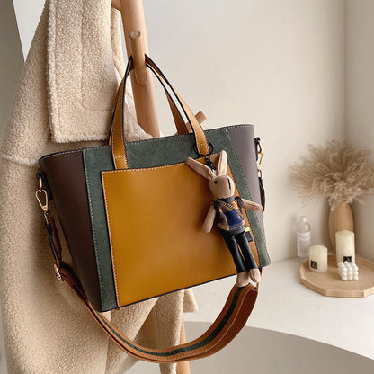 Bolso tote de piel vegana para mujer | Bolso bandolera con patchwork en contraste