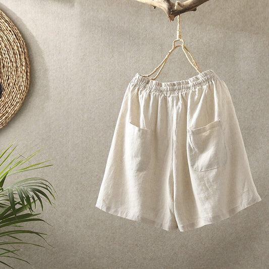 Shorts de lino y algodón para mujer, estilo holgado, estilo retro informal SHT08210501