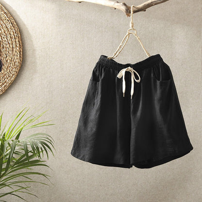 Shorts de lino y algodón para mujer, estilo holgado, estilo retro informal SHT08210501