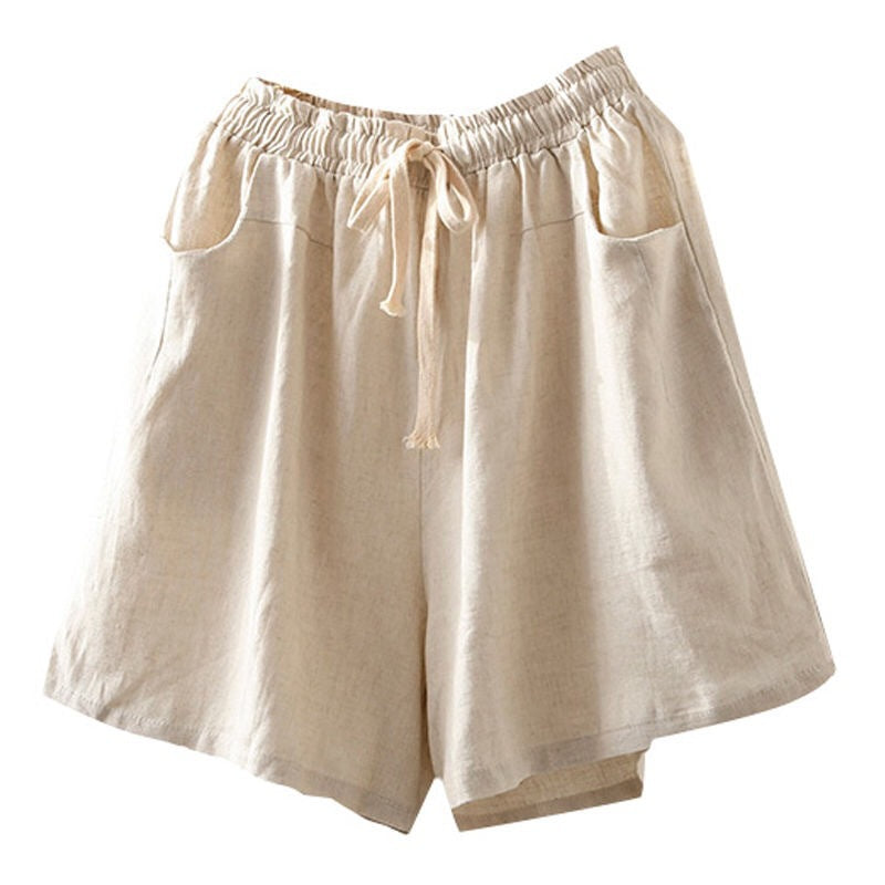 Shorts de lino y algodón para mujer, estilo holgado, estilo retro informal SHT08210501