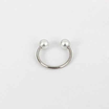 925 Sterling Silver Pearl Open Ring Double Pearl Adjustable Ring for Women Girls