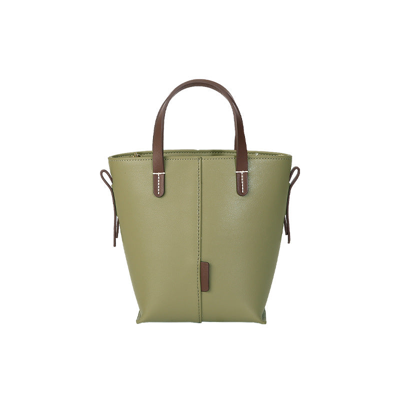Bolso tote sencillo de piel auténtica para mujer, elegante bolso tipo cartera en tono antiguo.