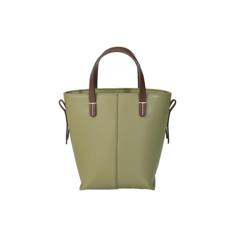 Bolso tote sencillo de piel auténtica para mujer, elegante bolso tipo cartera en tono antiguo.