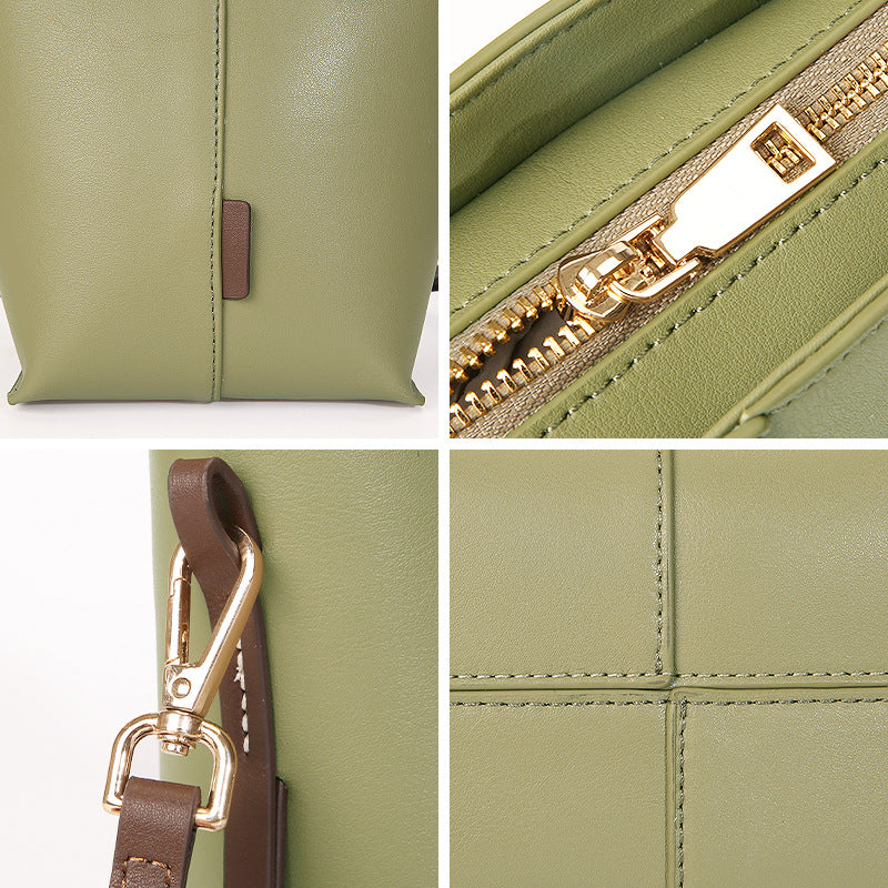 Bolso tote sencillo de piel auténtica para mujer, elegante bolso tipo cartera en tono antiguo.