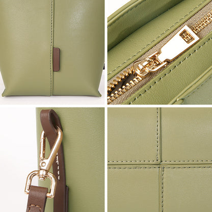 Bolso tote sencillo de piel auténtica para mujer, elegante bolso tipo cartera en tono antiguo.