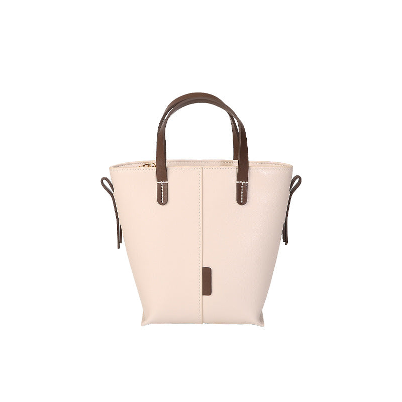 Bolso tote sencillo de piel auténtica para mujer, elegante bolso tipo cartera en tono antiguo.