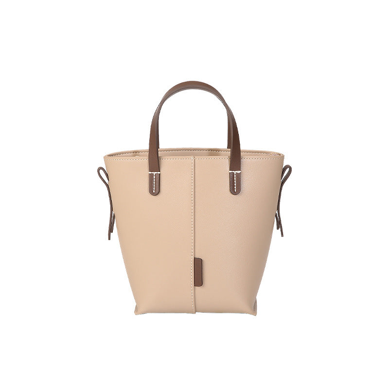 Bolso tote sencillo de piel auténtica para mujer, elegante bolso tipo cartera en tono antiguo.