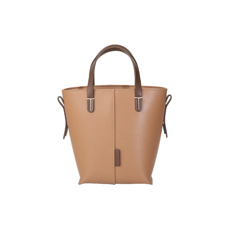 Bolso tote sencillo de piel auténtica para mujer, elegante bolso tipo cartera en tono antiguo.