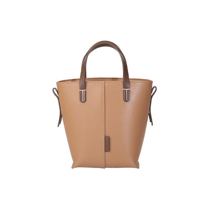 Bolso tote sencillo de piel auténtica para mujer, elegante bolso tipo cartera en tono antiguo.