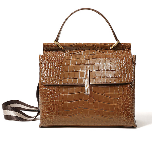 Bolso bandolera de piel auténtica de gran capacidad, estilo cocodrilo, modelo 7387.