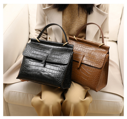 Bolso bandolera de piel auténtica de gran capacidad, estilo cocodrilo, modelo 7387.
