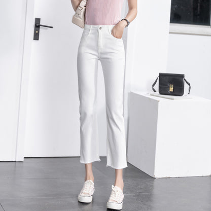 White Jeans Thin and Straight Slim for Spring and Autumn Cropped pants