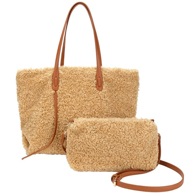 Bolso tote de felpa de cordero con asa superior, bolso de hombro de piel sintética para mujer, bolso esponjoso, bolso afelpado