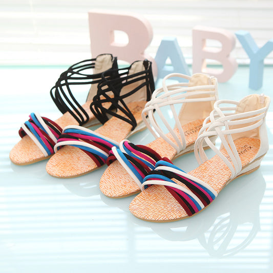 Bohemian Wedge Sandals - Women's Low-heel Open Toe with Back Zipper