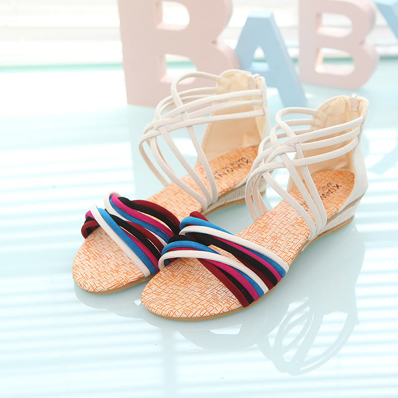 Bohemian Wedge Sandals - Women's Low-heel Open Toe with Back Zipper