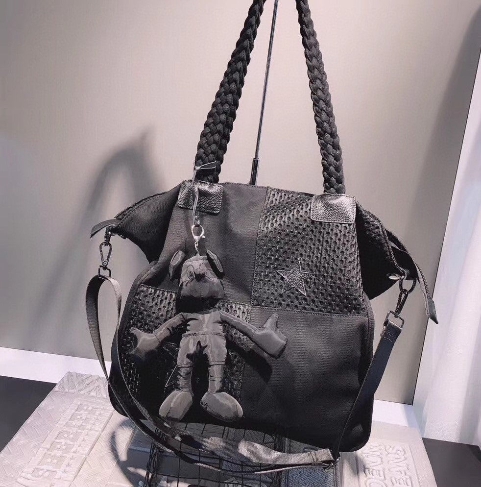 Bolso bandolera grande con detalles patchwork, sencillo y casual, de tela Oxford, estilo hobo, para mujer.