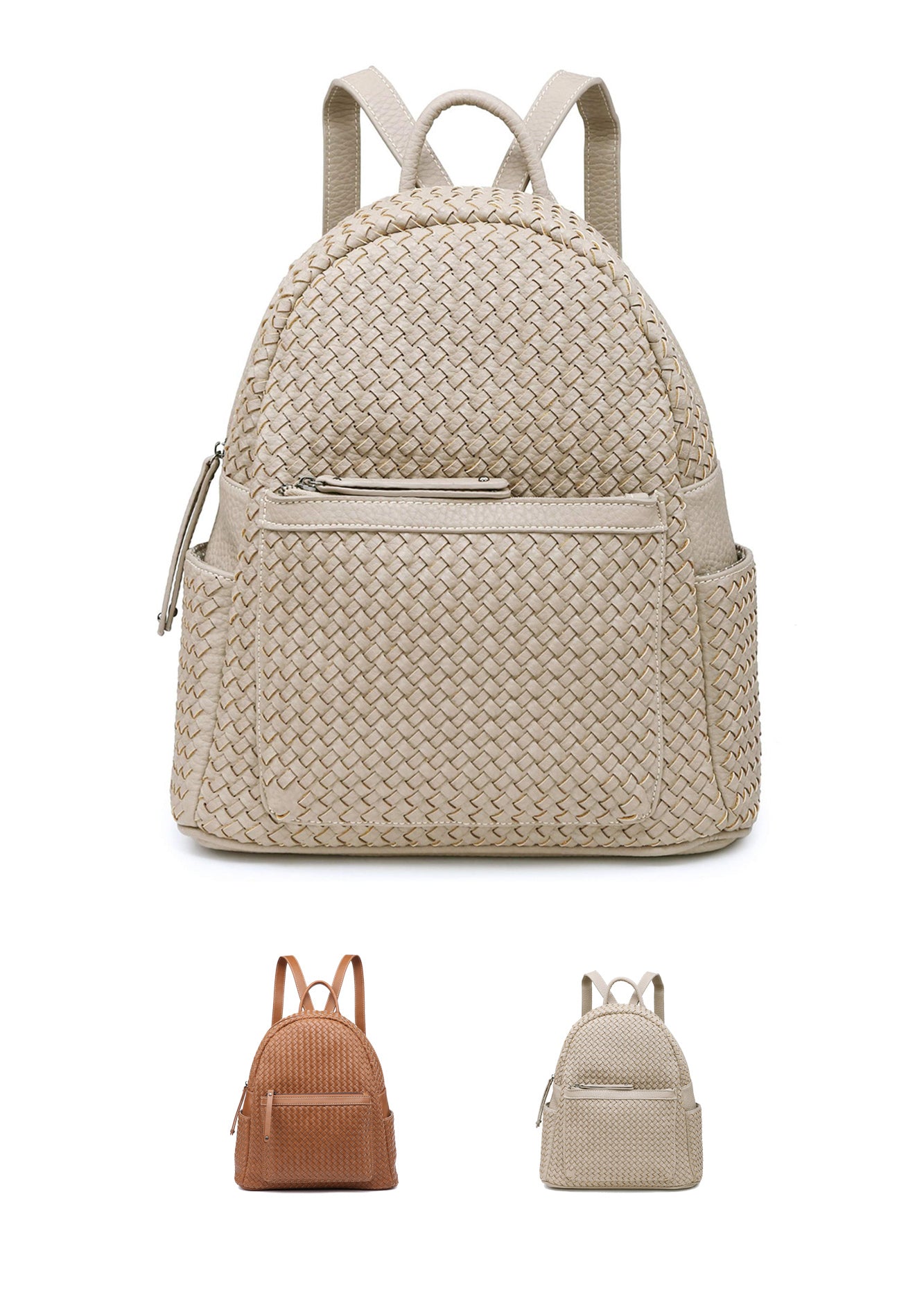 Woven backpack purse for women beige 2068 BE
