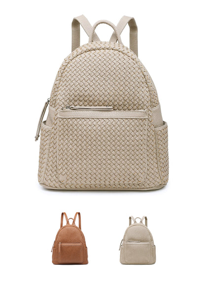 Woven backpack purse for women beige 2068 BE