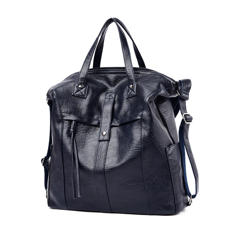 Mochila para mujer, mochila grande utilitaria de piel vegana con acabado envejecido