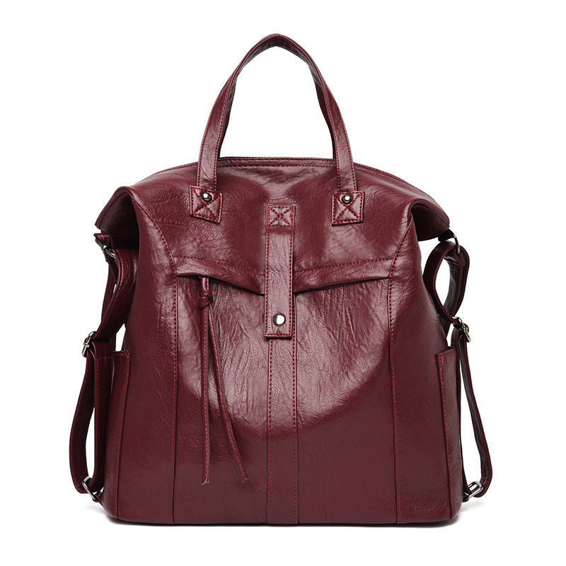 Mochila para mujer, mochila grande utilitaria de piel vegana con acabado envejecido