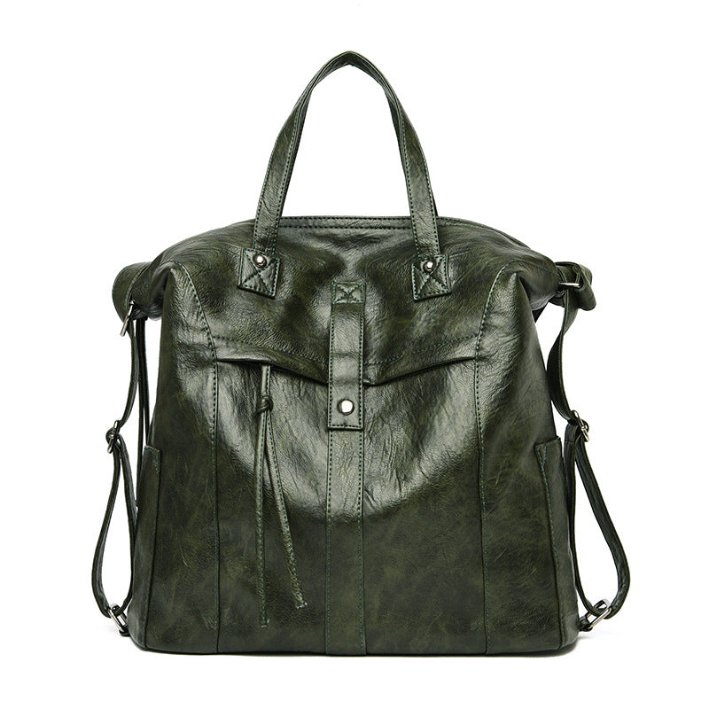 Mochila para mujer, mochila grande utilitaria de piel vegana con acabado envejecido