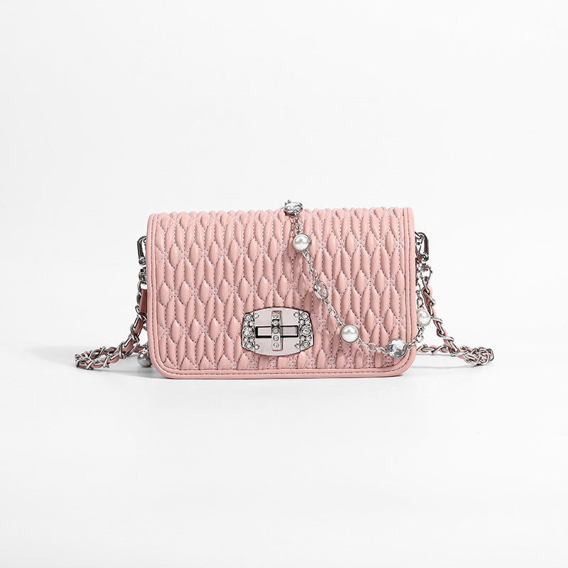 Bolso sencillo de mujer, bolso de moda con bordado y cadena de diamantes, bolso bandolera de hombro único