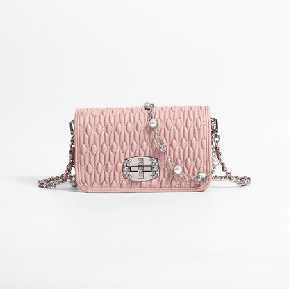 Bolso sencillo de mujer, bolso de moda con bordado y cadena de diamantes, bolso bandolera de hombro único