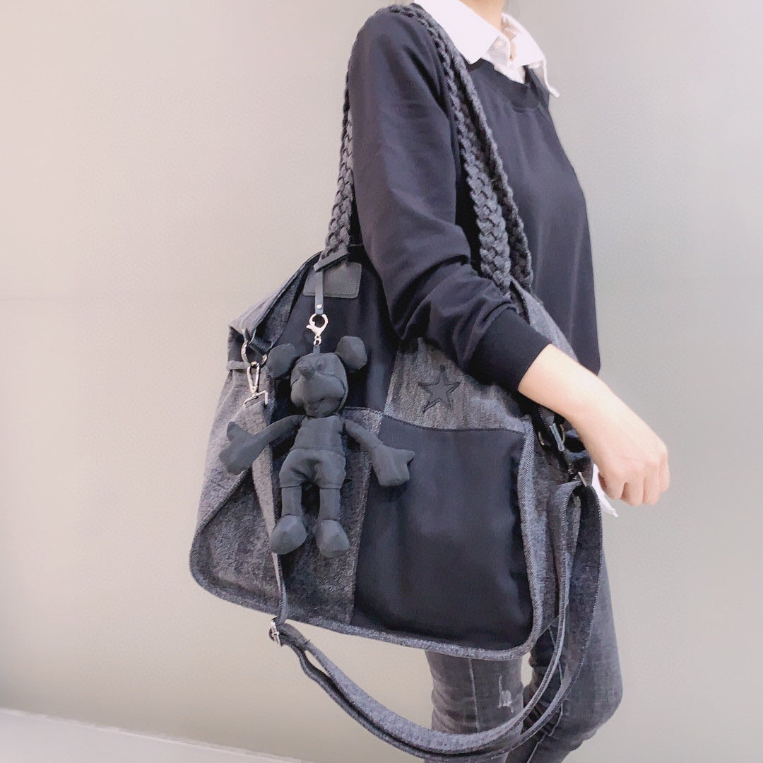Bolso bandolera grande con detalles patchwork, sencillo y casual, de tela Oxford, estilo hobo, para mujer.