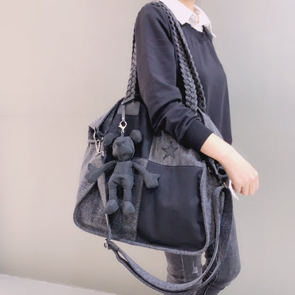 Bolso bandolera grande con detalles patchwork, sencillo y casual, de tela Oxford, estilo hobo, para mujer.
