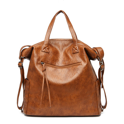 Mochila para mujer, mochila grande utilitaria de piel vegana con acabado envejecido