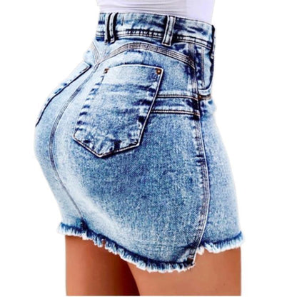 Women's Denim Shorts - Frayed Raw Hem Ripped Jeans Shorts