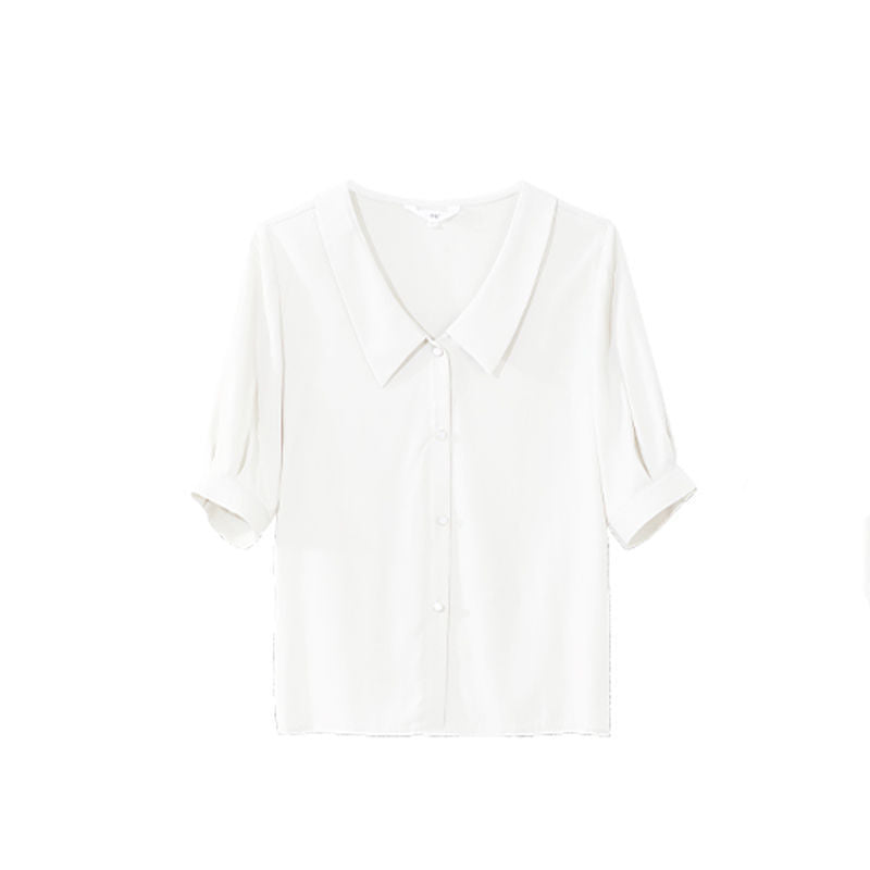 Camisa de gasa para mujer, de verano, con cuello holgado, estilo formal, blanca SK08210503