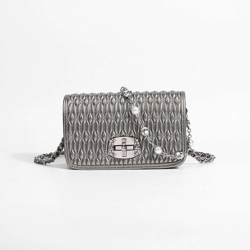 Bolso sencillo de mujer, bolso de moda con bordado y cadena de diamantes, bolso bandolera de hombro único