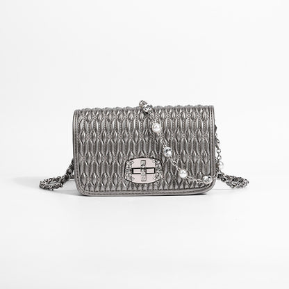 Bolso sencillo de mujer, bolso de moda con bordado y cadena de diamantes, bolso bandolera de hombro único
