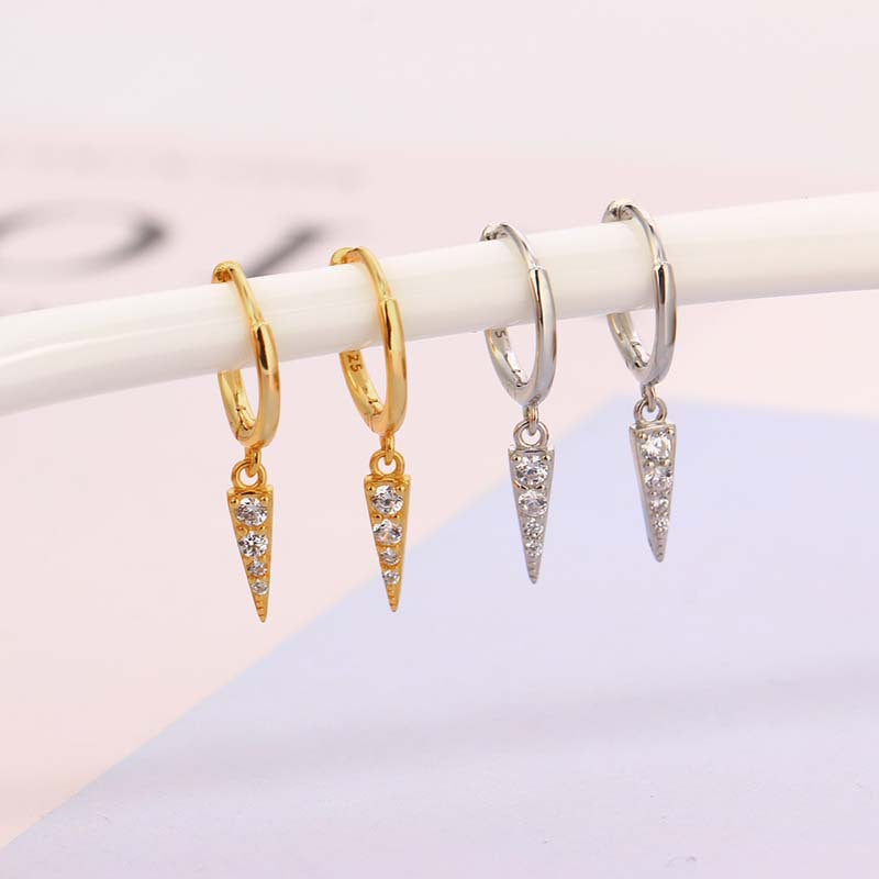 Pendientes de cono triangular con diamantes brillantes - Pendientes de estilo punk para mujer