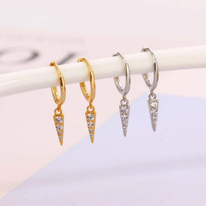 Pendientes de cono triangular con diamantes brillantes - Pendientes de estilo punk para mujer