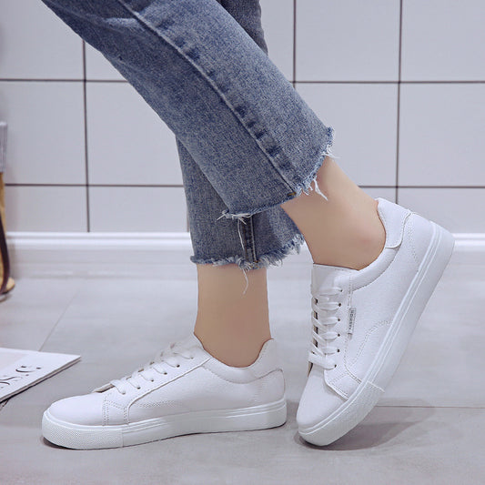 White Women's Sneakers - Flat Bottom Casual Shoes