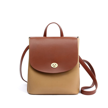 Mochila de mujer, bolso de mano de capacidad media, de piel auténtica.