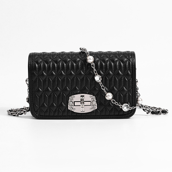 Bolso sencillo de mujer, bolso de moda con bordado y cadena de diamantes, bolso bandolera de hombro único
