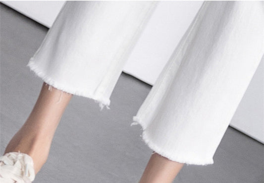 White Jeans Thin and Straight Slim for Spring and Autumn Cropped pants
